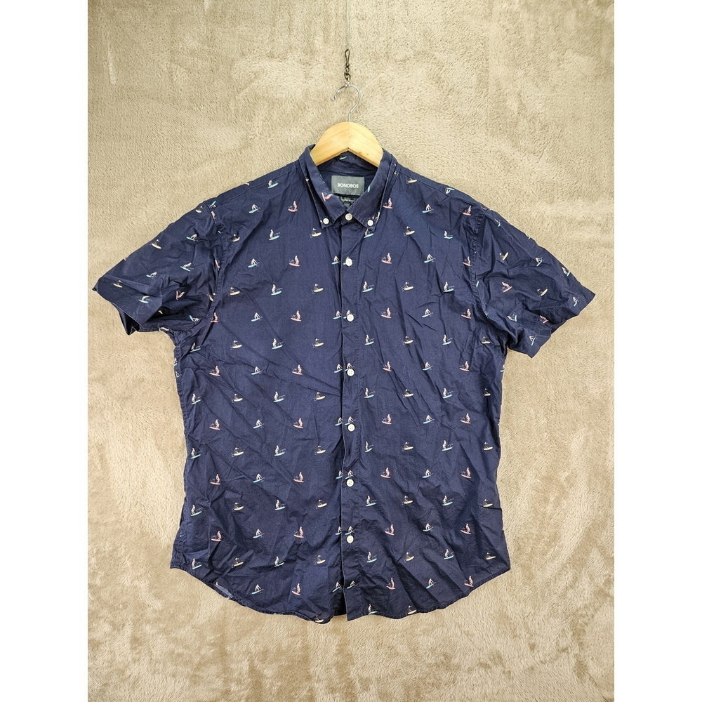 Bonobos Tailored Slim Fit Shirt Size XL 100% Cotton All-over Print Surfer Patter